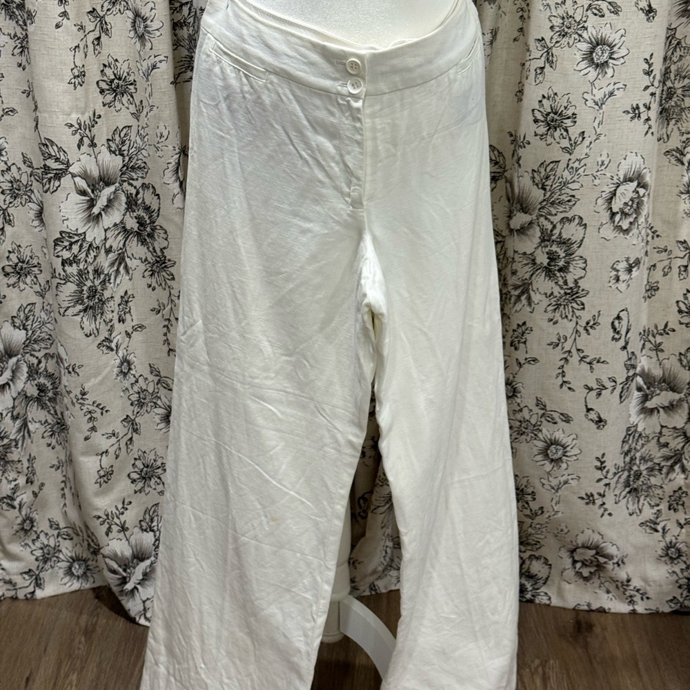 Ann Taylor Cream Wide-Leg Trousers